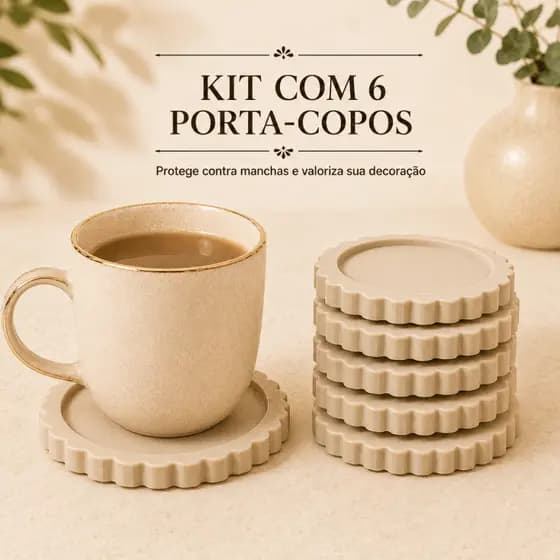 Kit 6 Porta Copos Redondo Decorativo Ondulado Descanso Copo Mesa Cozinha Café Jantar