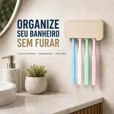Porta Escovas De Dente Parede Sem Furo Suporte Organizador Banheiro Adesivo Autocolante