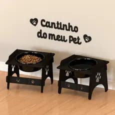 Kit 2 Comedouros Para Pet Com Quadro Cantinho Do Meu Pet De Brinde