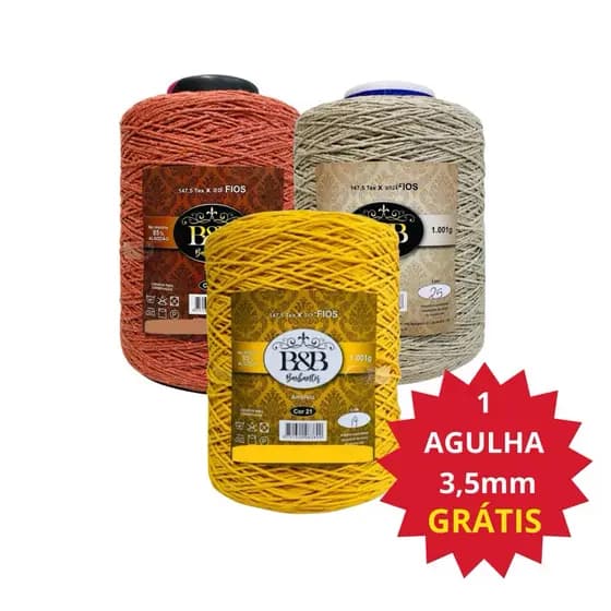 Kit 3 Barbante Fio 6 Artesanato Croche Trico B&B 1Kg 1000mts