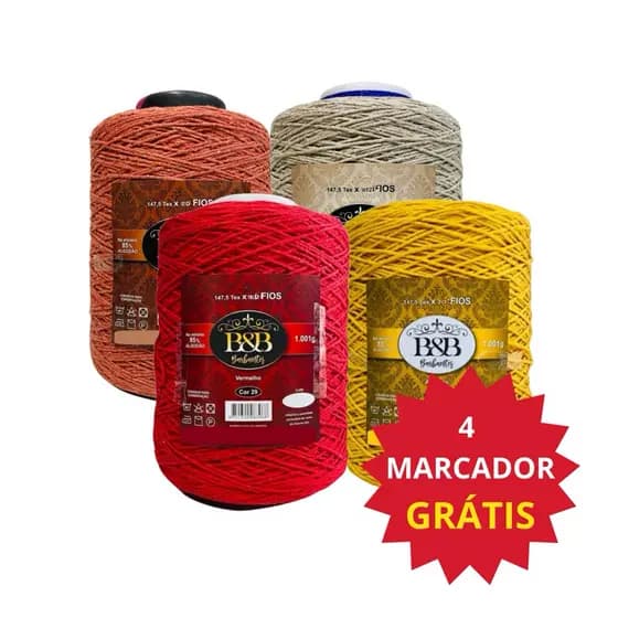 KIT 4 BARBANTE FIO 6 TRICO CROCHE ARTESANATO B&B 1Kg 1000mts
