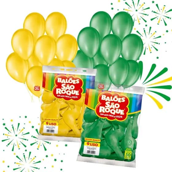 Kit 2 Balão São Roque N9 Verde Amarelo Brasil Decoração Copa