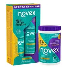 Kit Novex Meus Cachos Mágicos Shampoo + Condicionador + Creme de Tratamento 400g Hidratação e Definição dos Cachos