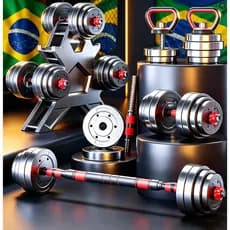 Kit Halteres Barra Kettlebell 6 em 1 Peso Musculação treino em casa