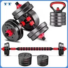 Kit 6 Em 1 Musculação 15kg Halteres Anilhas Barras Kettlebell Ajustáveis Academia Treino em Casa