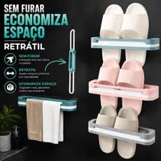 Suporte Retrátil Multiuso Para Chinelo e Toalha Sem Furar Organizador Dobrável De Parede