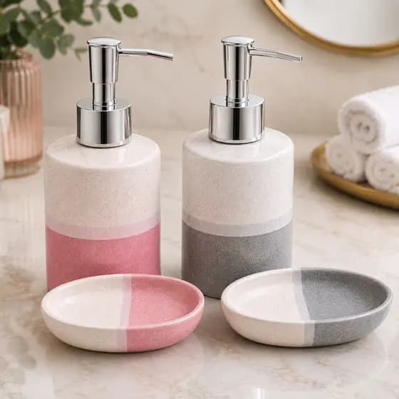 Dispenser de Sabonete Líquido Cerâmica Kit Banheiro 2 Peças Lyor 280ml