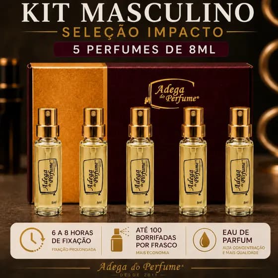 Kit 5 Perfumes Masculinos 8ml Seleção Impacto Adega do Perfume – Presente Dia dos Pais