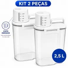 Kit 2 Potes Herméticos 2,5L Lyor My Box Tampa Hermética Copo Medidor Organizador Cozinha Mantimentos