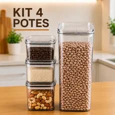 Kit 4 Potes Herméticos Organizador Cozinha Mantimentos Tampa Vedação 1,6L-290ml Transparente Premium