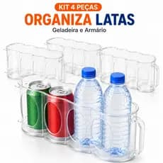 Kit 4 Organizador de Latas e Garrafas 500ml My Box Lyor Transparente com Alça Geladeira Armário