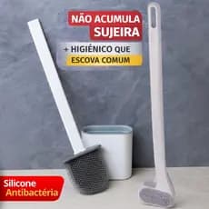 Kit Escova Sanitária Silicone + Escova Golfe Lyor com Suporte Antibacteriana Banheiro Completo