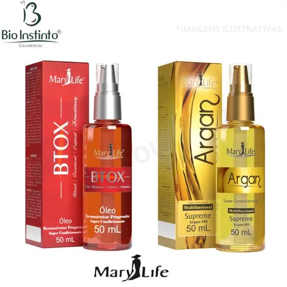 Oleo de Argan para cabelo + Btox Reconstrutor Bio Instinto 50ml Antifrizz Protetor Térmico KIT 2 UN