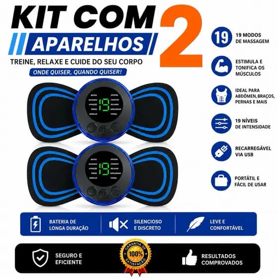 Massageador Portátil Recarregável EMS 8 Modos 19 Intensidades Alívio Dor Pescoço Cervical Ombro Pernas Relaxamento