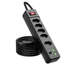 Extensão De Energia 5 Soquetes Com Filtro De Linha Super Resistente 3USB + USB-C Segurança Total Anti-Flame