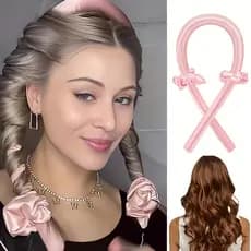 Modelador de Cachos Sem Calor em Cetim + 2 Scrunchies | Ondas Naturais | Uso Noturno Confortável
