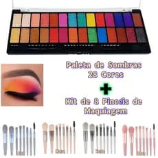 Kit Completo Belle Angel: Paleta de Sombras 28 Cores + Kit de 8 Pincéis de Maquiagem