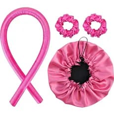 Kit com Touca de Cetim Dupla Face + Modelador de Cachos em Cetim Sem Calor com 2 Scrunchies – Antifrizz e Conforto