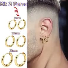Brincos de Argola Fina 3 Pares – Aço Inoxidável | 8mm, 10mm e 12mm | Dourado ou Prata