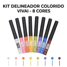 Kit 8 Delineadores Líquidos Vivai Intense Colors Secagem Rápida Anti-Borrão