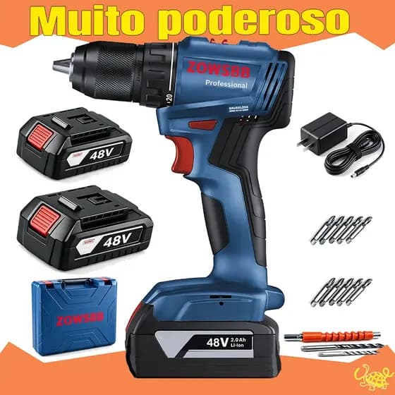 Furadeira parafusadeira GSB 6-115 48v  2 Baterias furadeira de impacto elétrica chave de fenda elétrica ZOWSBB