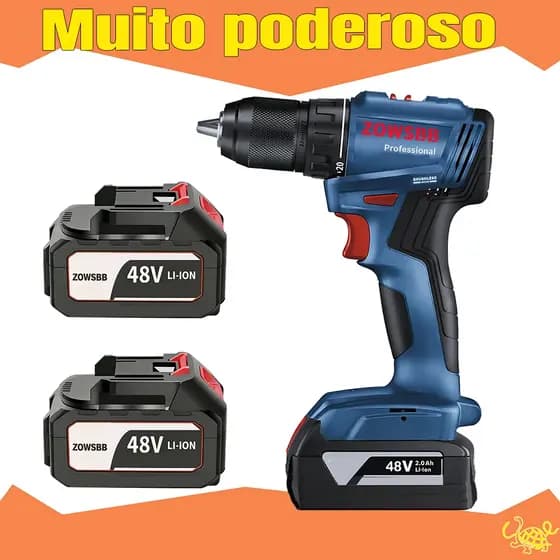 Furadeira parafusadeira Profissional 48v  2 Baterias furadeira de impacto elétrica chave de fenda elétrica ZOWSBB