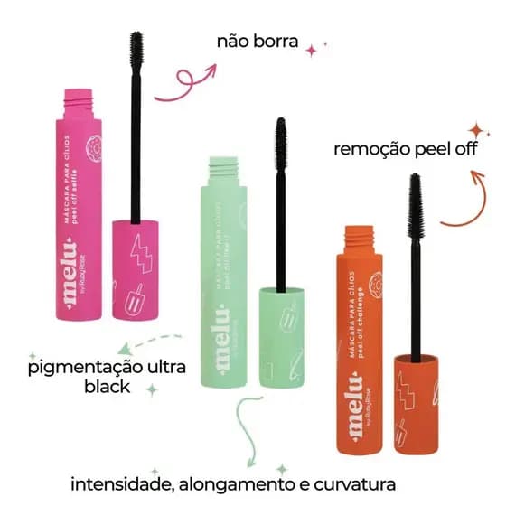 Máscaras Para Cílios Melu Peel Off – Selfie, Like It e Challenge – Volume, Definição e Alongamento – 14,5g Cada