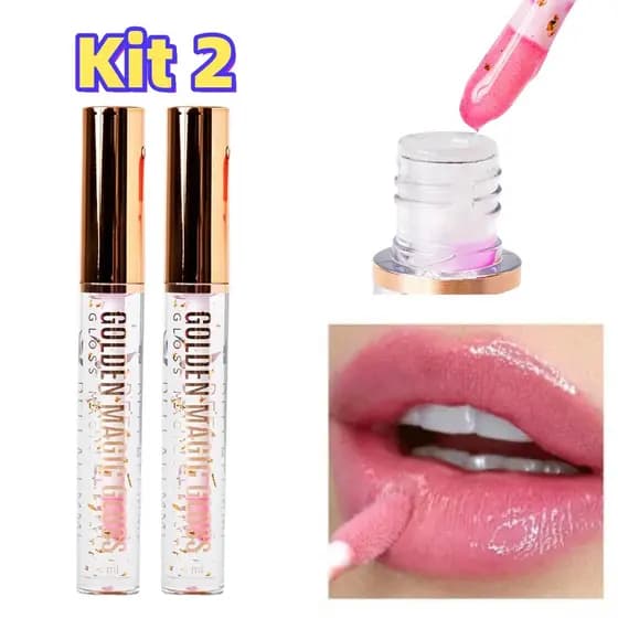 Combo 2/4/6 Gloss Mágico Golden Magic Bella Femme BF10080 | Brilho Dourado Hidratante