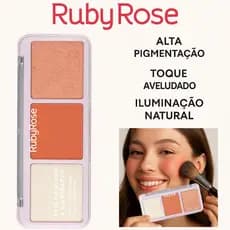 Blush + Iluminador Ruby Rose HB-583-1 – Alta Fixação, Vegano e Multifuncional – 20,8g