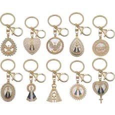 Kit 10 Chaveiros Religiosos Dourado Strass Nossa Senhora Lembrancinha Batizado Atacado Eventos Católicos
