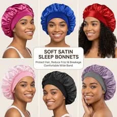 Kit 3 Toucas de Cetim Faixa Larga Não Aperta Anti Frizz Dormir Protege Cabelo Cacheado Crespo Longo Dia a Dia