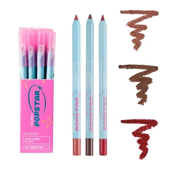 Lápis para Contorno Labial Ruby Rose - Kit 3 Cores - Precisão e Durabilidade