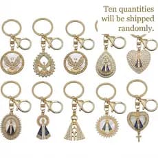 Kit 10 Chaveiros Nossa Senhora Aparecida Dourado Strass Lembrancinha Batizado Comunhão Casamento Atacado
