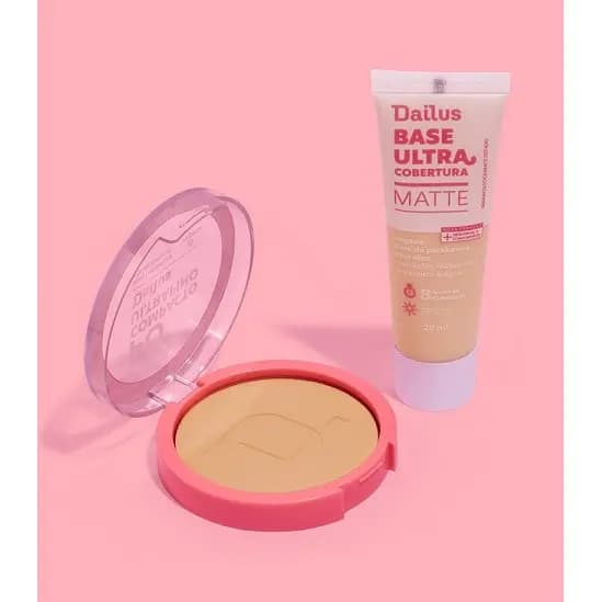 Kit Pele Dailus Base Líquida + Pó Compacto *Escolha sua Cor* CORES:KIT BASE + PÓ D3