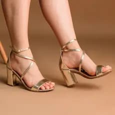 Sandália Feminina Tiras X Salto Grosso Salto Bloco Moda Casual Confortável
