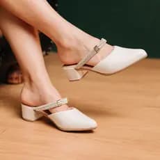 Scarpin Mule Strass Feminino Social Salto Médio Grosso 4,5 Confortável