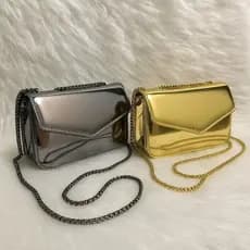 KIT 2 bolsa Lancamento Mini Bag De Festa Metalizada Espelhada Porta Celular Porta Moeda Com Corrente