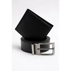 kit carteira e cinto masculino porta cartao duplaface correia
