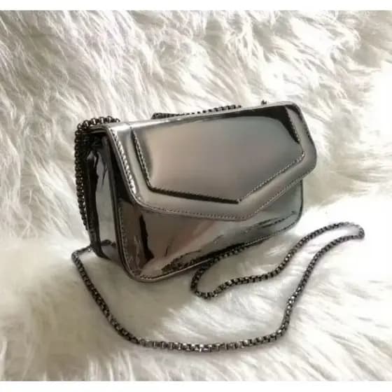 Bolsa Lancamento Mini Bag De Festa Metalizada Espelhada Porta Celular Porta Moeda Com Corrente