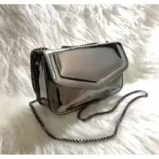 Bolsa Lancamento Mini Bag De Festa Metalizada Espelhada Porta Celular Porta Moeda Com Corrente