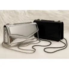 KIT 2 bolsa Lancamento Mini Bag De Festa Metalizada Espelhada Porta Celular Porta Moeda Com Corrente