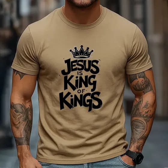 Camiseta Masculina 100% Algodão Jesus is King of Kings Rei Jesus Camisa Cristã Casual