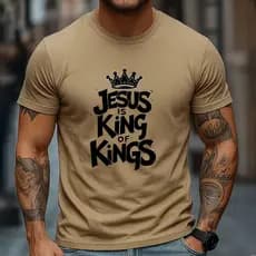 Camiseta Masculina 100% Algodão Jesus is King of Kings Rei Jesus Camisa Cristã Casual