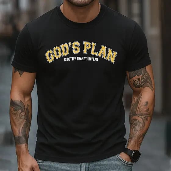 Camiseta 100% Algodão God's Plan é Melhor que Seu Plano Old School Camisa Masculina Casual Cristã