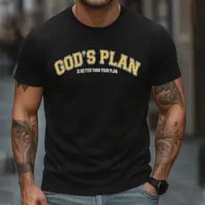 Camiseta 100% Algodão God's Plan é Melhor que Seu Plano Old School Camisa Masculina Casual Cristã