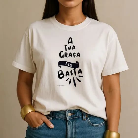 Camiseta 100% Algodão A Tua Graça Me Basta Camisa Cristã Feminina Evangélica Casual para o Dia a Dia