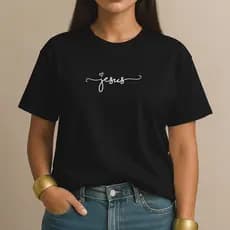 Camiseta 100% Algodão Jesus Coração MInimalista Camisa Feminina Cristã Casual para o Dia a Dia