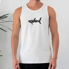 Camiseta Regata Masculina 100% Algodão Estampa Tubarão Shark Treino Academia Fitness Crossfit Gym