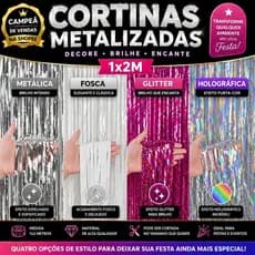 Cortina Metalizada Grande Lisa Franja - Glamour, Moderno, Para Aniversários Casamentos Eventos