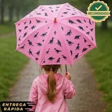 Guarda-chuva Estampa Dinossauro Infantil 5 a 9 Anos Bengala Resistente Leve Reforçado Semiautomático